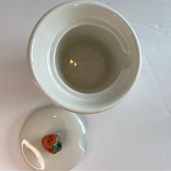 Vintage Strawberry Condiment Jelly Jam Jar With Lid Red Green And White - Picture 4 of 8